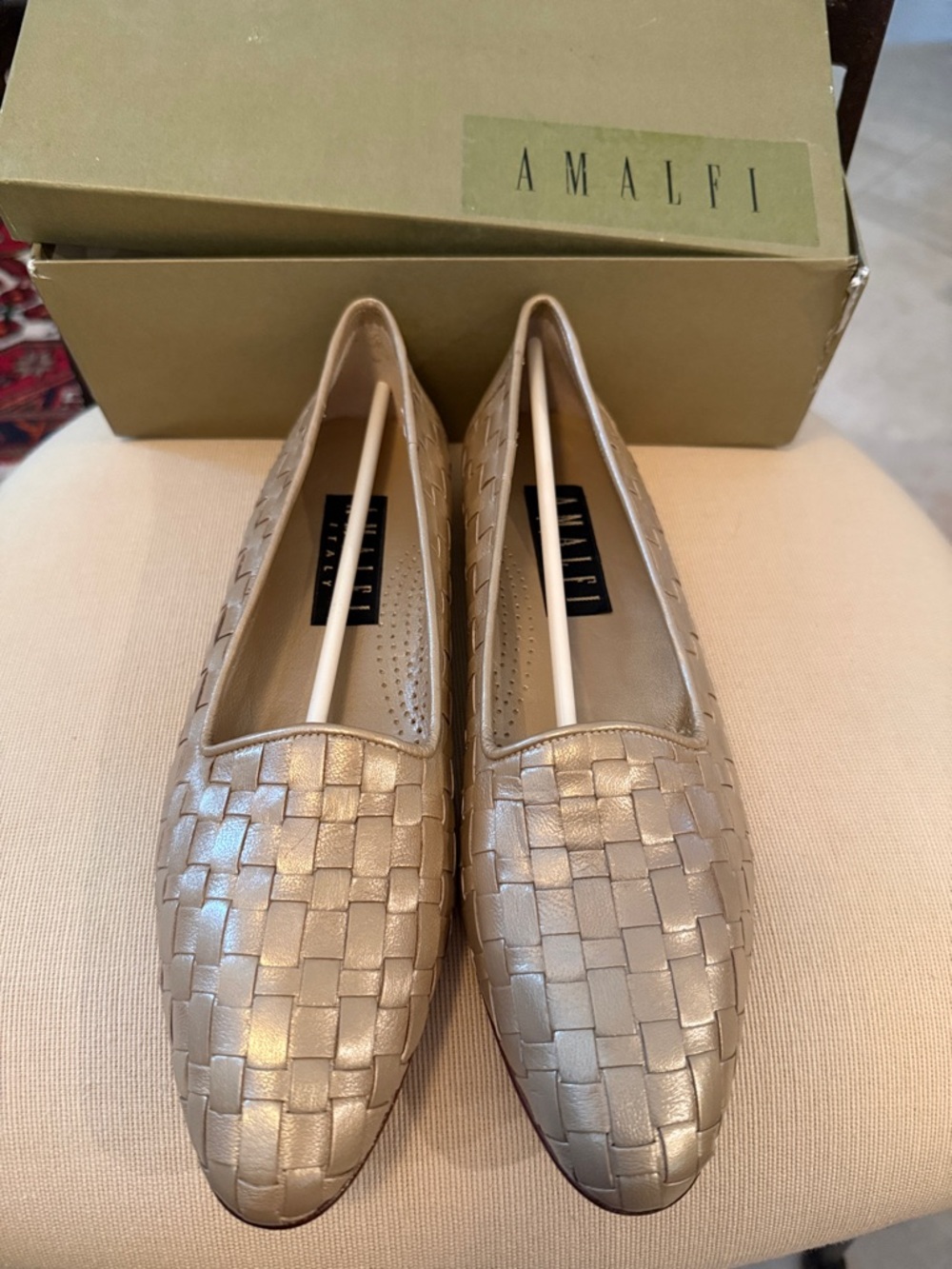 Amalfi Metallic Woven Leather Loafers - Champagne Gold
